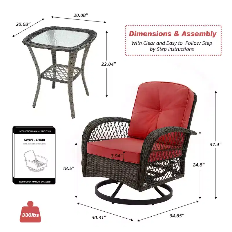 EROMMY 2 - Person Patio Conversation Sets with Cushions