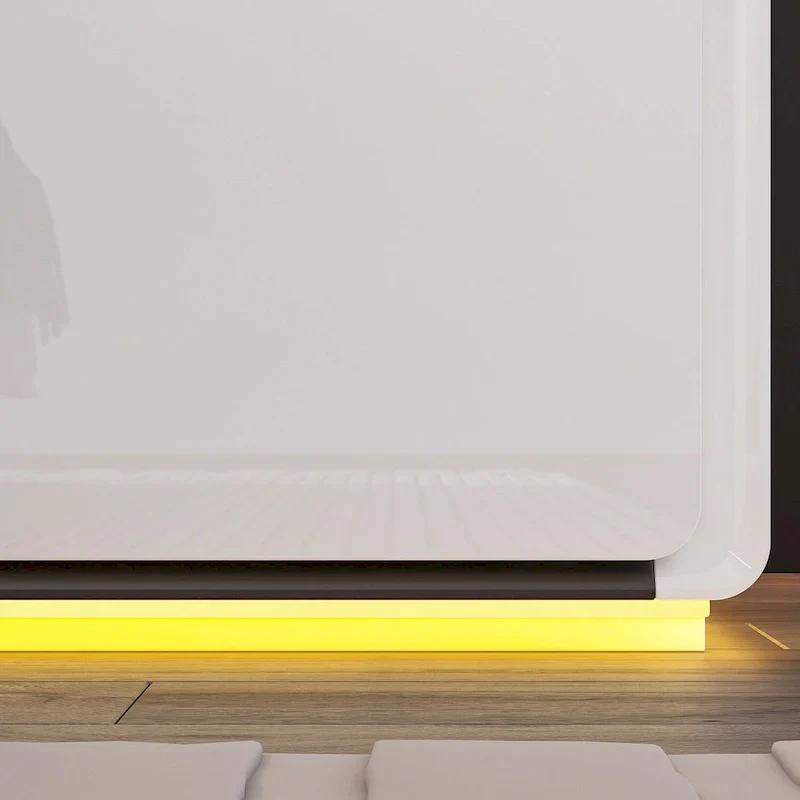 White High Gloss Nightstand with LED Lights - 2 Drawers