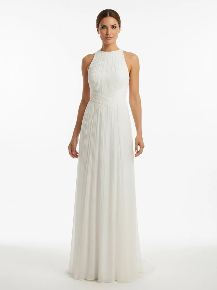 Sheath Halter Chiffon Plaited Dress With Special Back Design