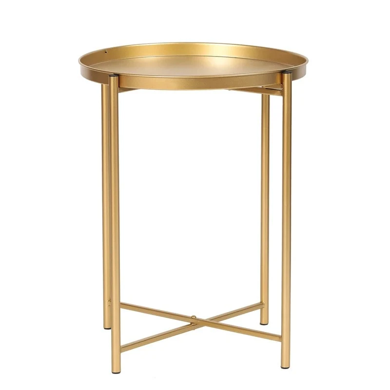 Gold End Table Metal Waterproof Snack Beside Table Accent Coffee Table - 16.9(D)x 16.9(W)x 20.5(H)