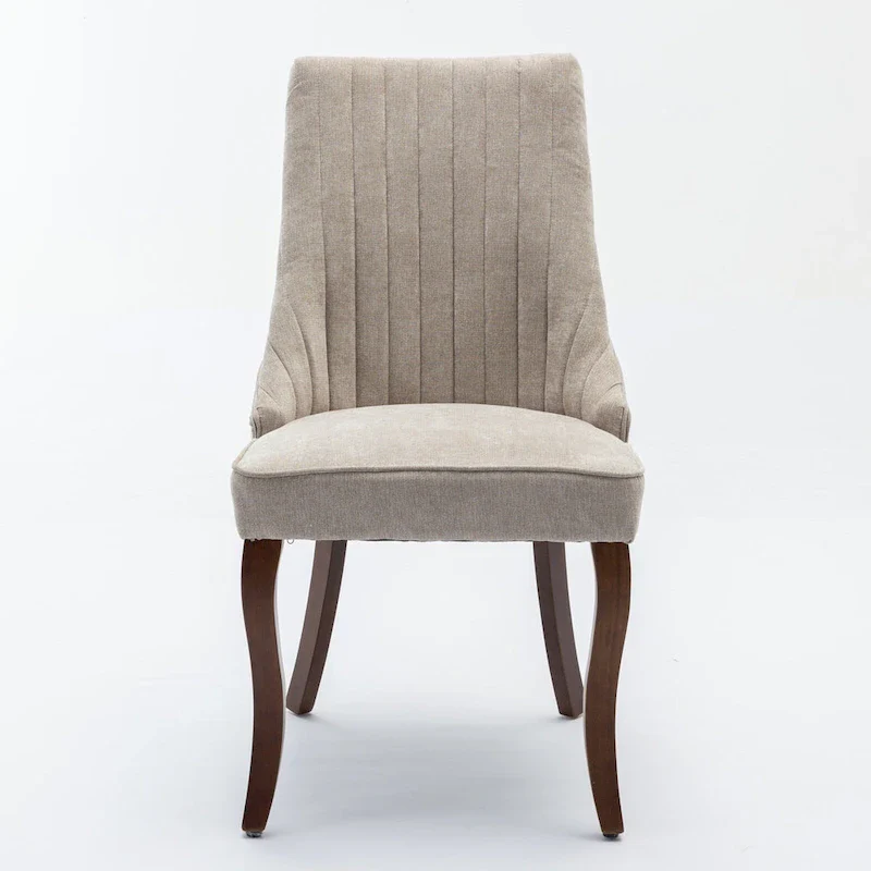 2-Piece Armless Dining Chairs Set with High Back, Upholstered Kitchen Accent Chairs with Curved Solid Wood Legs