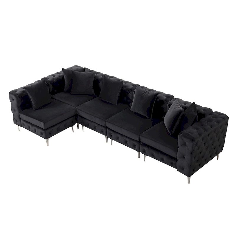 Large L-Shaped Modular Sofa, 5-Seat Velvet Sectional Couch