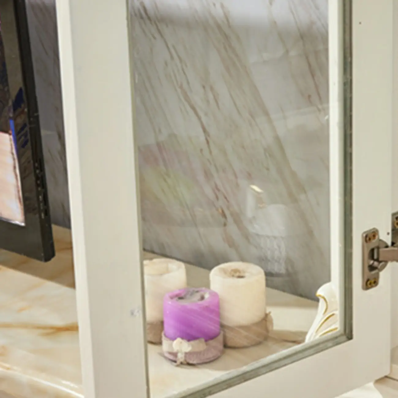 Glam White Wooden Glass Curio Cabinet with Drawers