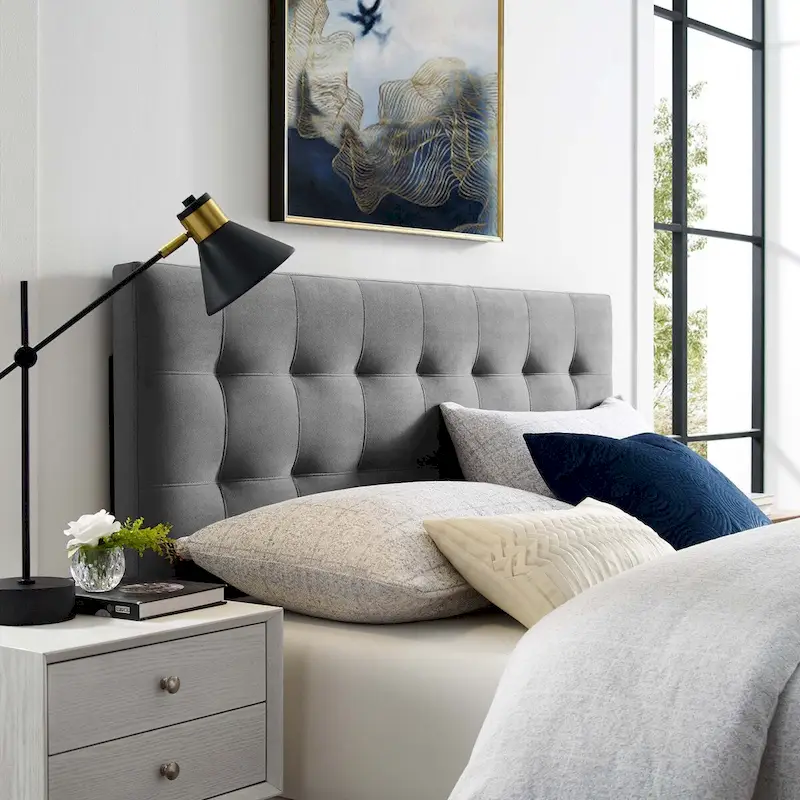 Pink/Gray/Light Blue/White/Navy Queen Biscuit-Tufted Velvet Headboard, 1-Person
