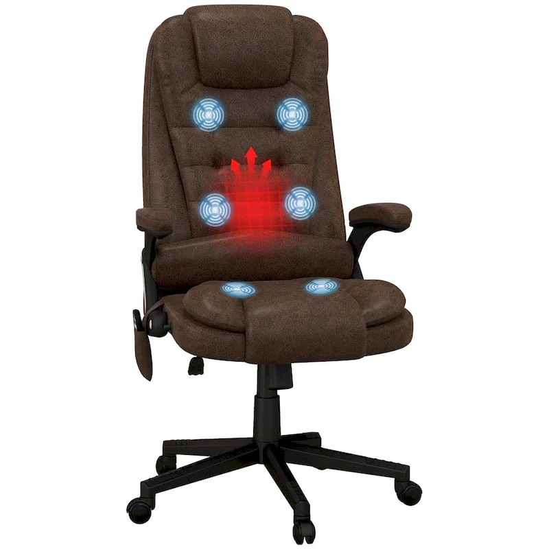 HOMCOM 6 Point Vibrating Massage Office Chair with Heat, Microfiber High Back Executive Office Chair with Reclining Backrest