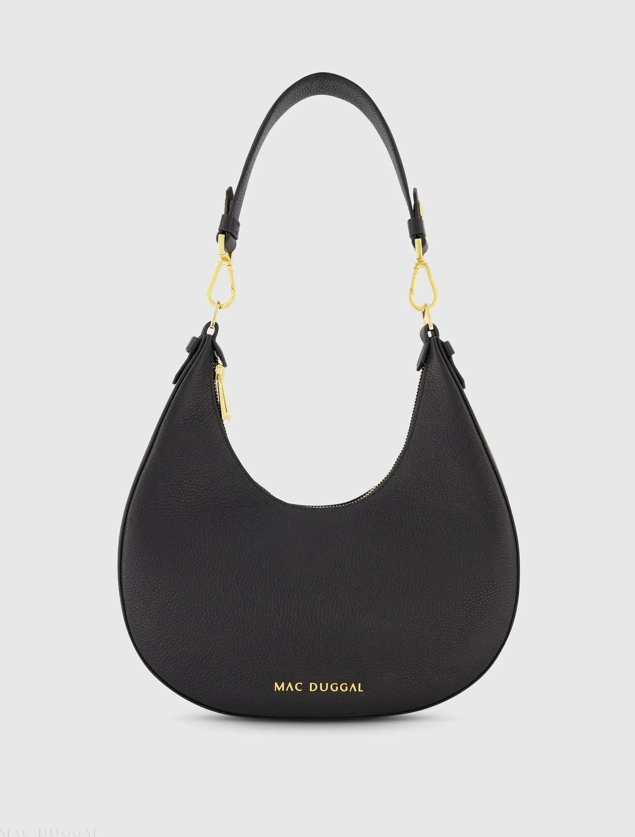 Black Grain Leather Hobo Bag With Gold Hardware