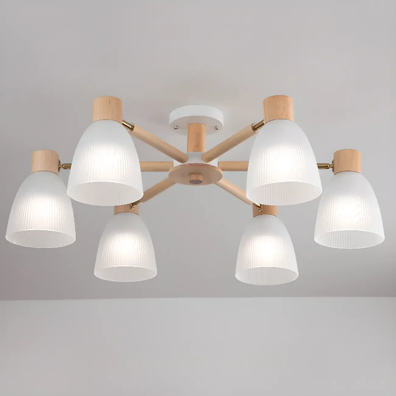 Natural White Cone Glass Wooden Semi Flush Mount Ceiling Light