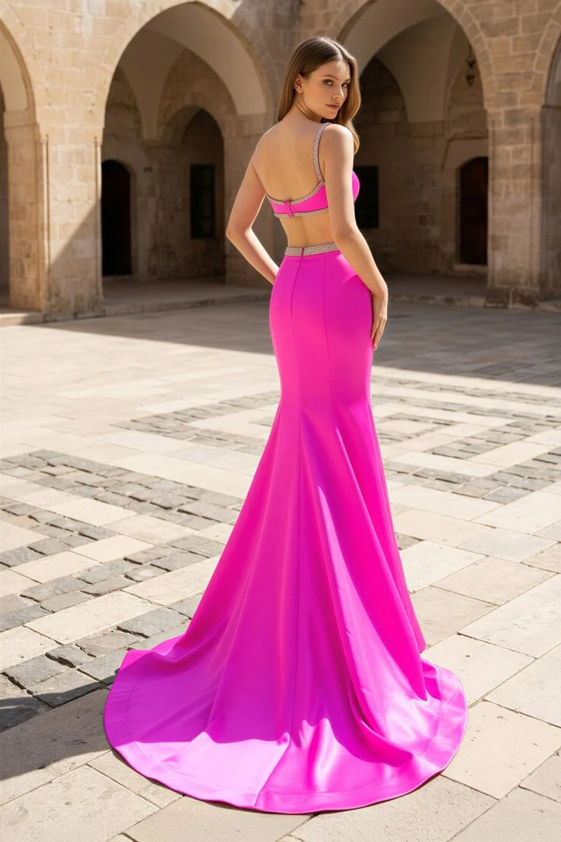Scoop Neck Mermaid Beaded Long Prom Dress With Bow