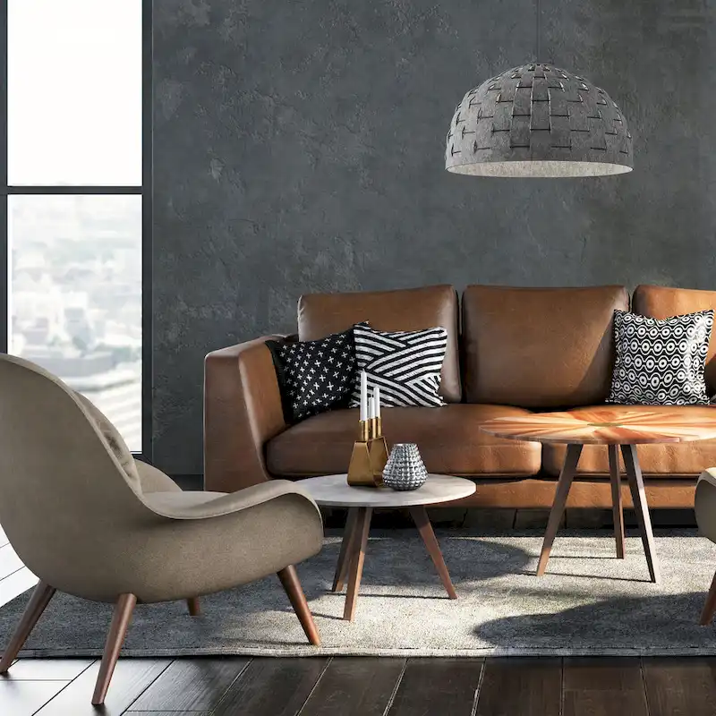 1 Light Incandescent Pendant, Matte Black with Grey Felt Shade