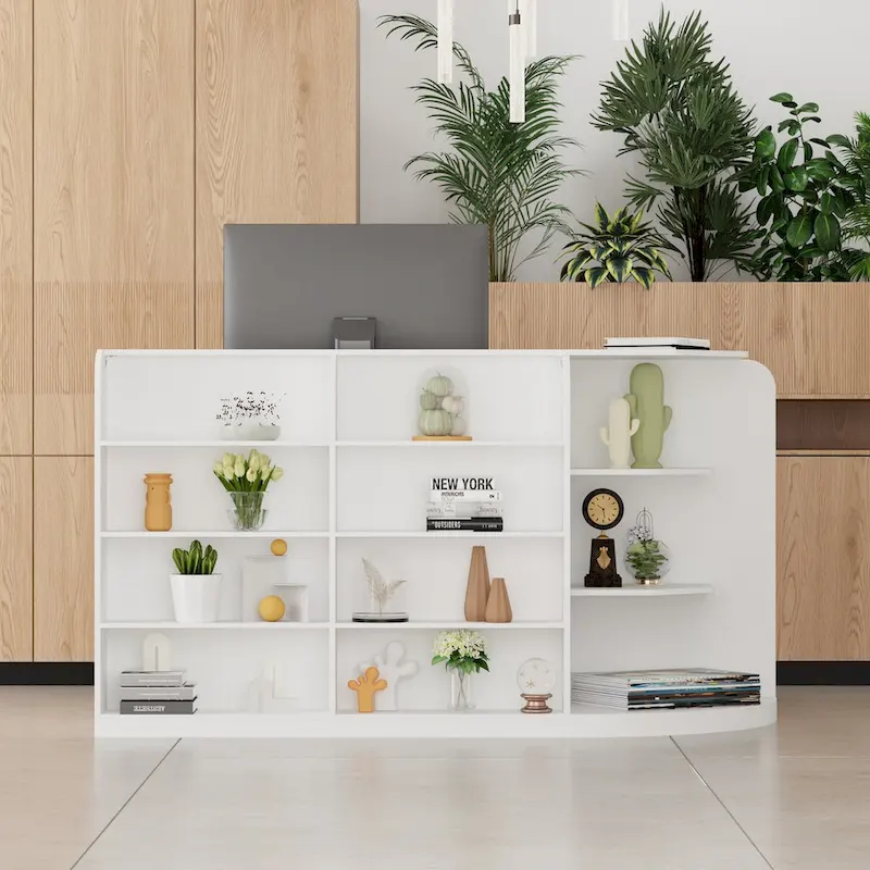 White Welcome Desk with Side Drawer and Cabinet - Reception Solution