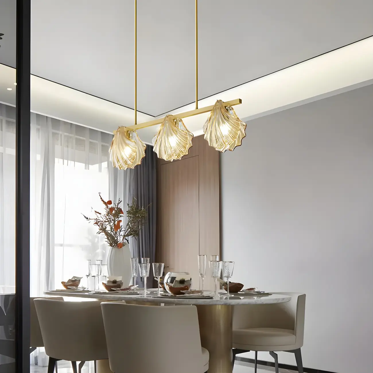 Modern Shell Glass Metal Island Pendant Light for Kitchen