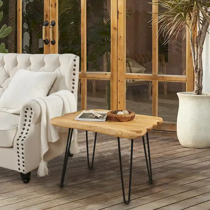 Live Edge Coffee Table - Cedar Wood - Black Hairpin Legs