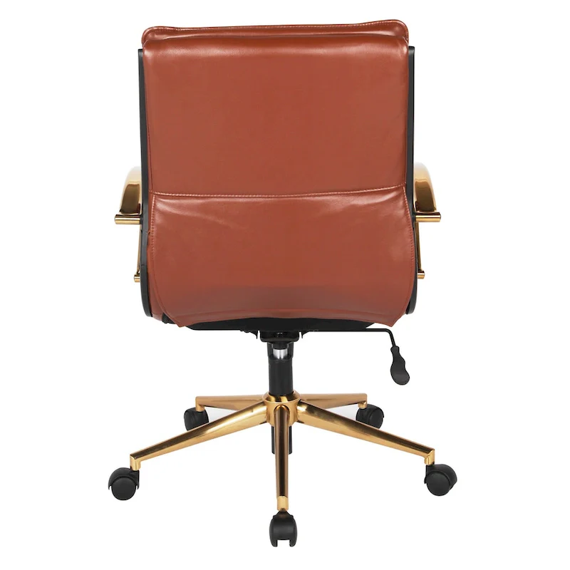 Mid-Back Faux Leather Office Chair with Gold Base