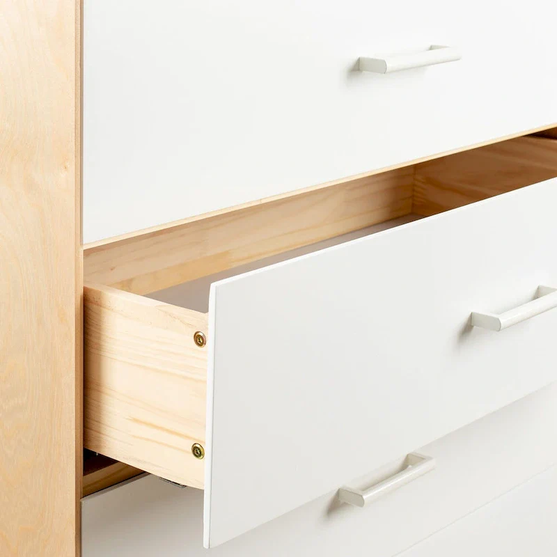 White & Natural 5-Drawer Solid Wood Dresser – Single