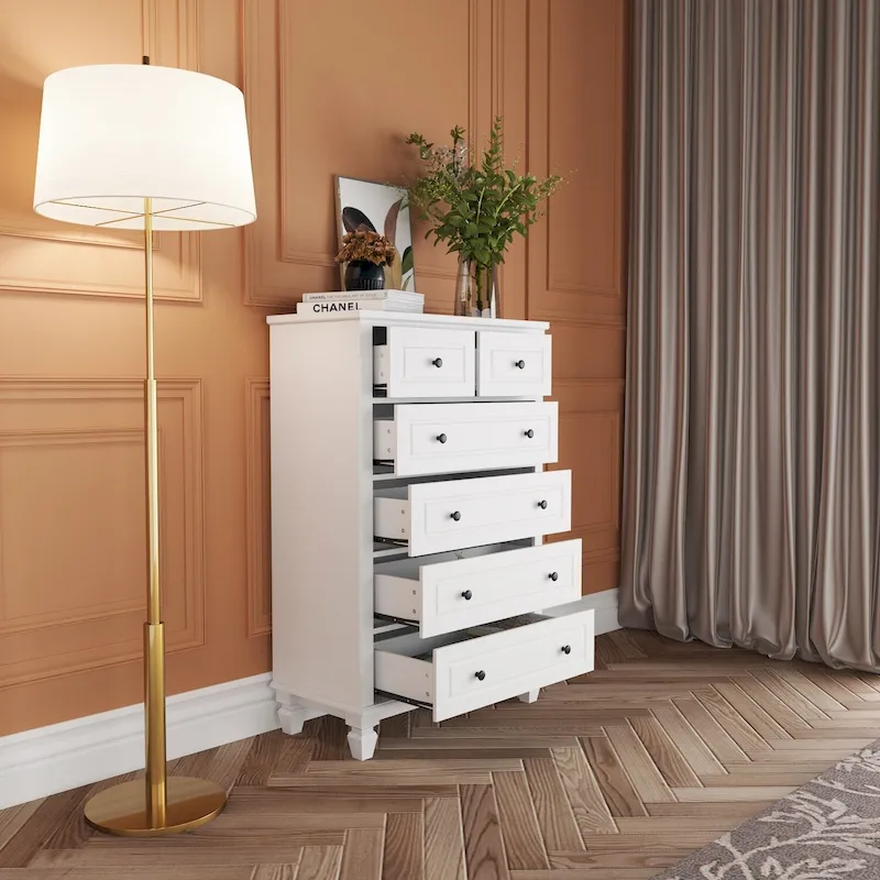 6-Drawer Tall Dresser, Industrial Style – White