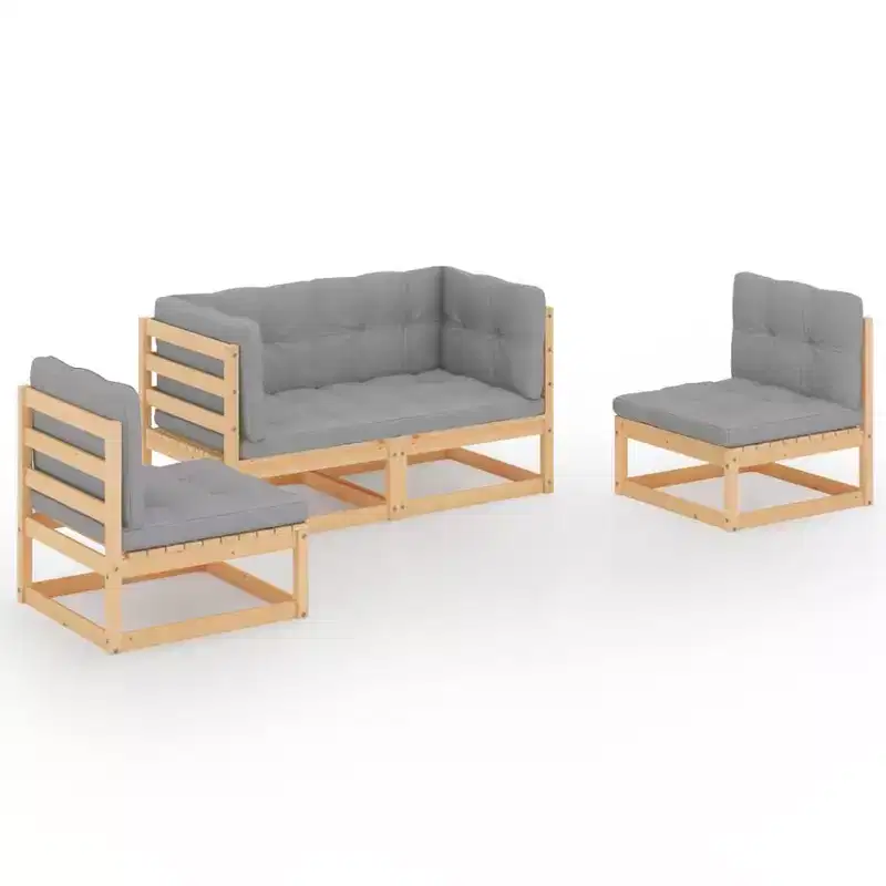 vidaXL Patio Furniture Set 4 Piece Outdoor Sectional Sofa Solid Wood Pine