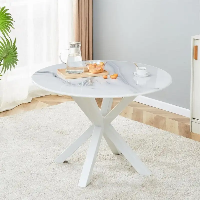 Grondin Mid-Century Modern Round Dininig Table with MDF Top and Pedestal Base, 42.1 End Table Leisure Table