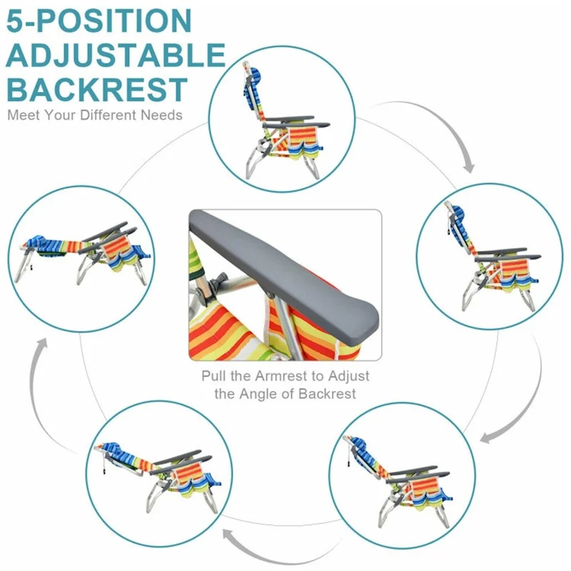 Adjustable Backrest Folding Beach Chair with Pillow
