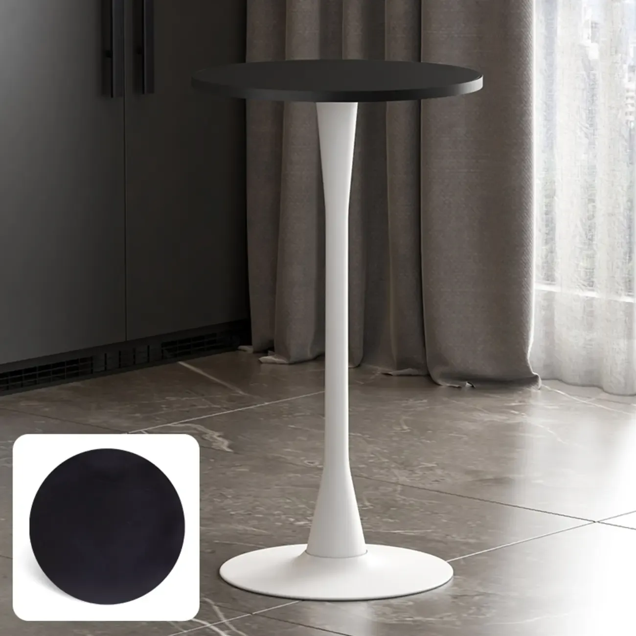 Modern Matte Black Metal Pedestal Round Wood Bar Tables