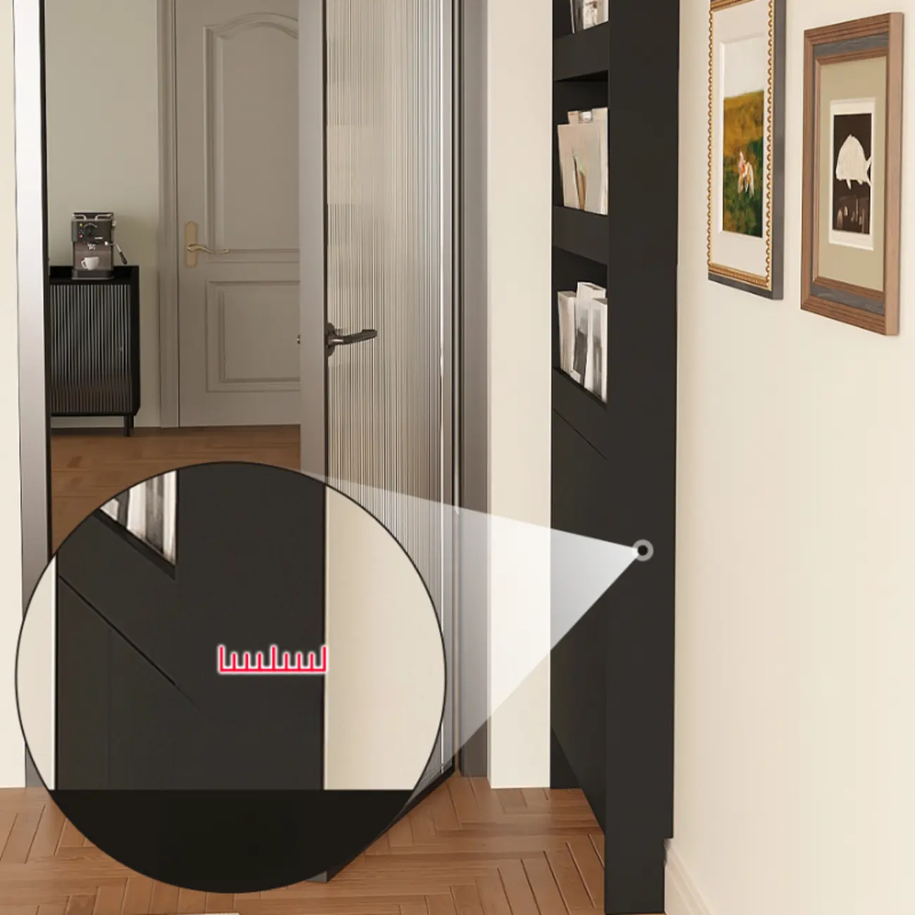 Slim Black 5-Tier Open Back Wood Bookcase with Cabinet