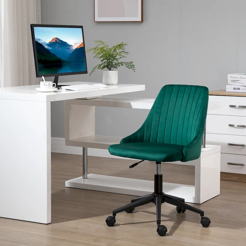 Mid-Back Office Chair, Velvet Fabric Swivel Scallop Shape Computer Desk Chair for Home Office or Bedroom