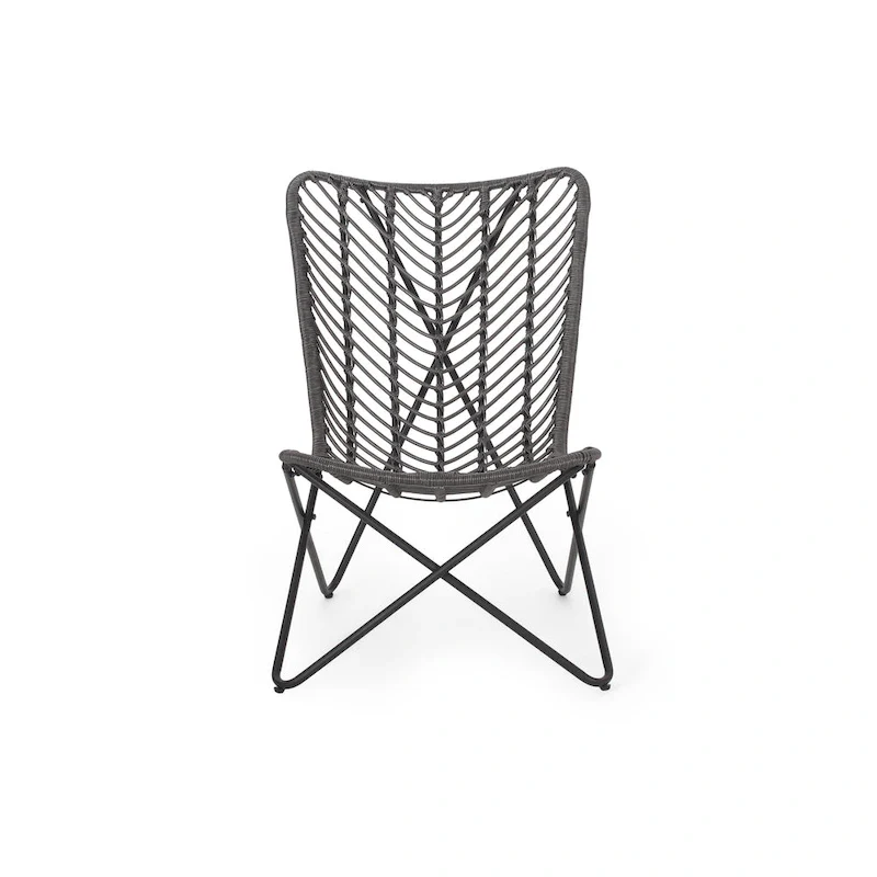 Lymi Outdoor Accent Chair Set of 2, Rattan Woven, Gray Geometric Base