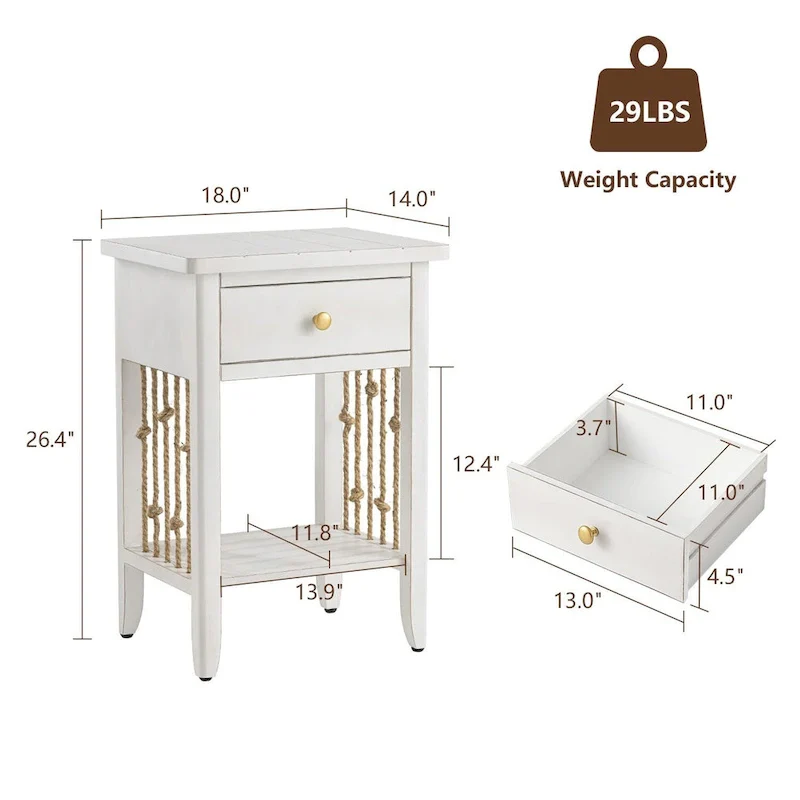 COSIEST Distressed White End Table with Drawer - 14 D x 18 W x 26.4 H