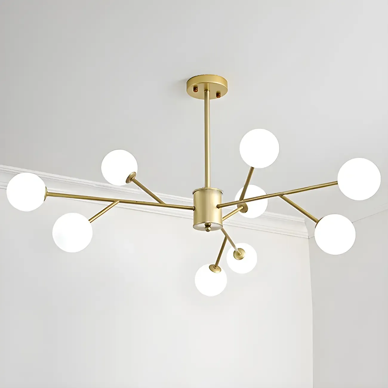 Mid-Century Modern White Globe Glass Sputnik Chandelier