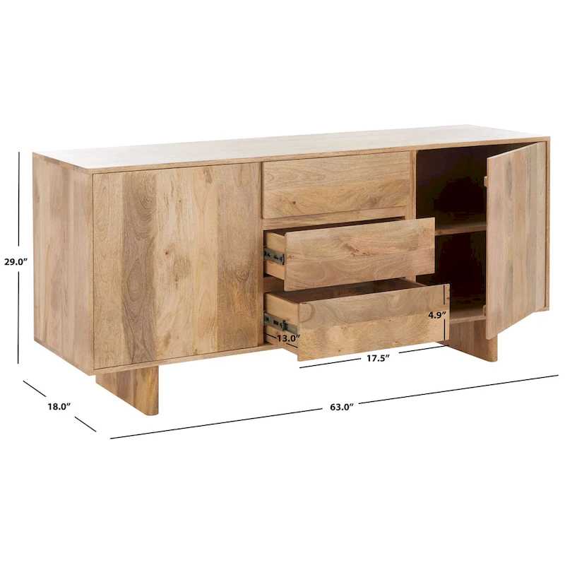 SAFAVIEH Couture Zhanat Natural Wood Sideboard - 63 W x 18 D x 29 H - 63Wx18Dx29H