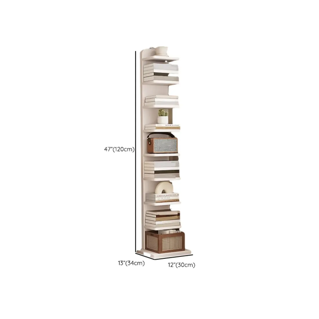 Narrow Wooden Multi-Shelf Closed Back Ladder Bookshelf