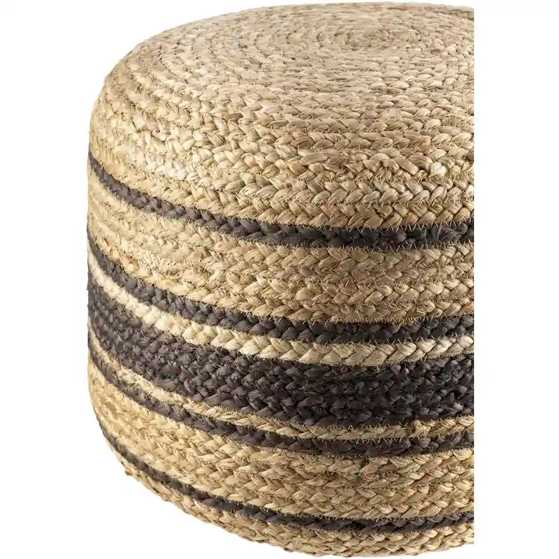 Woven Jute Pouf, Farmhouse Stripe Style – Dark Brown / Light Brown, Single