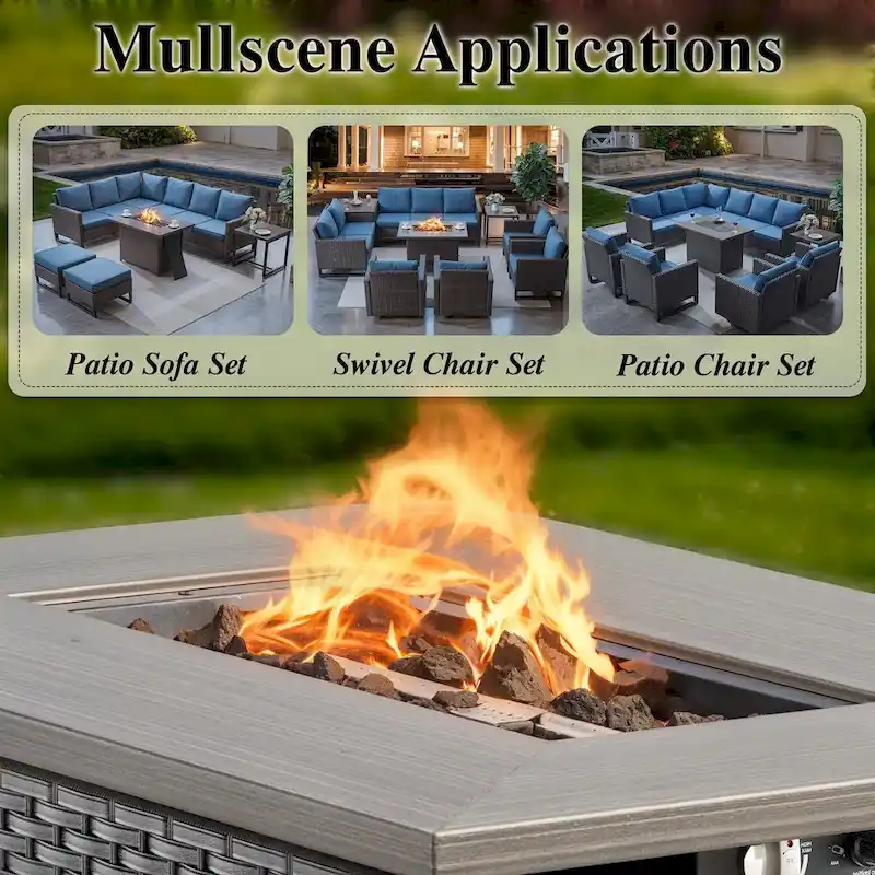 Propane Fire Pit Table Patio Chair Ottoman Sets - Grey