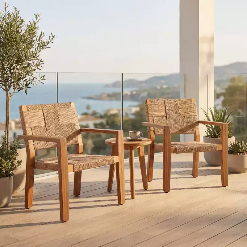 Christopher Knight Home Tude Farmhouse Acacia Wood Patio Club Chairs with Twist Rope Design (Set of 2)