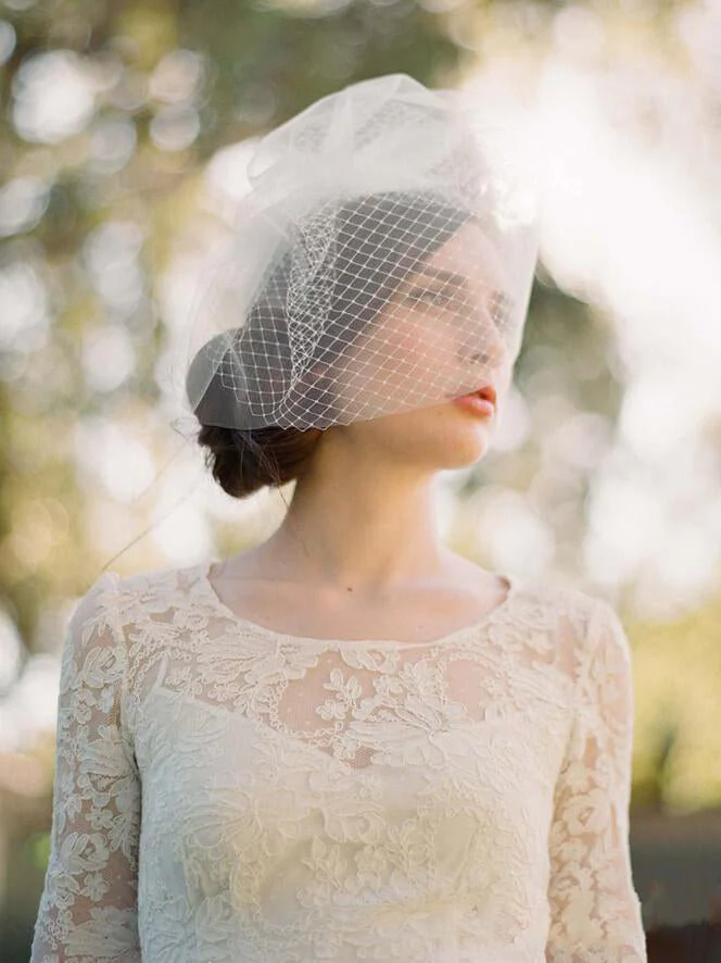 Vintage-Inspired Ivory Tulle and Mesh Birdcage Veils