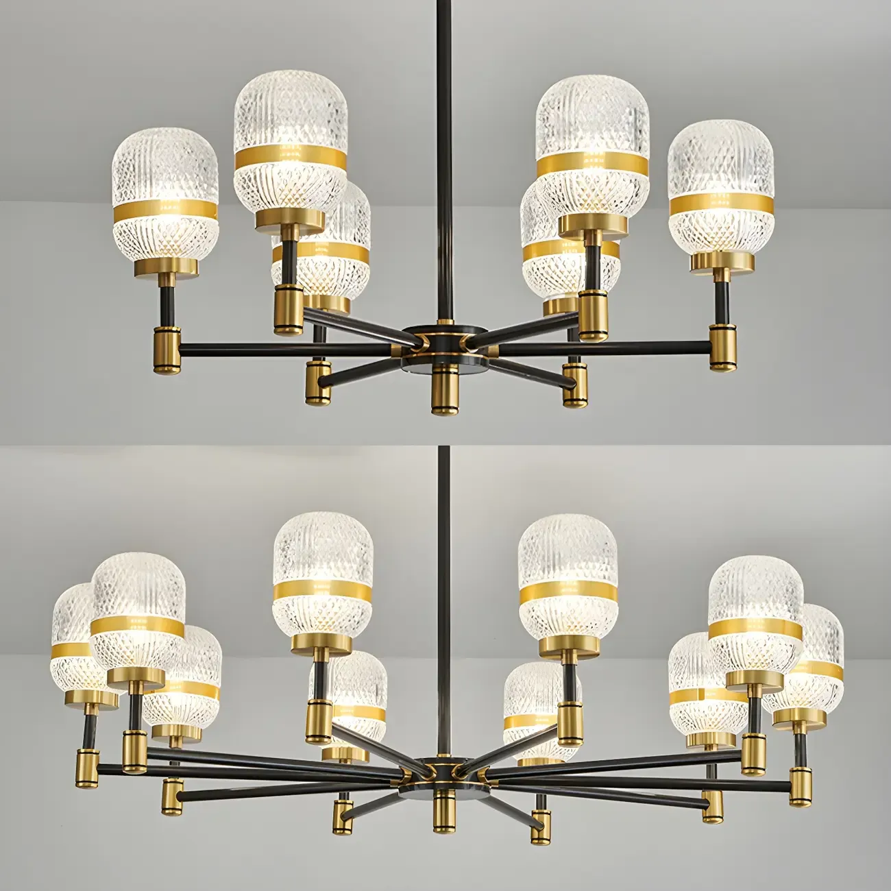 Modern Black Gold Prismatic Glass Sputnik Chandelier