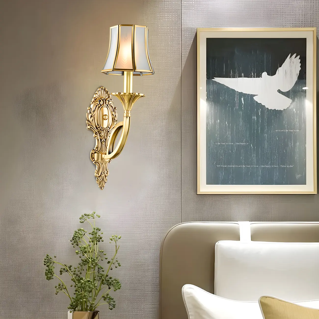 Modern Geometric Gold LED Wall Sconce with Glass Shade