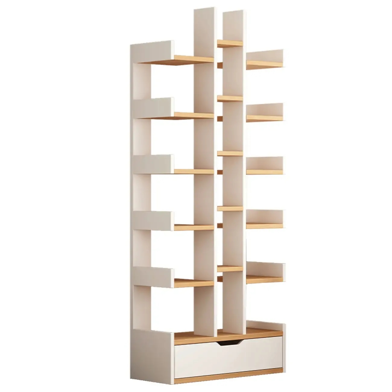 Modern Open Back 9 Shelves White Wooden Bookshelf