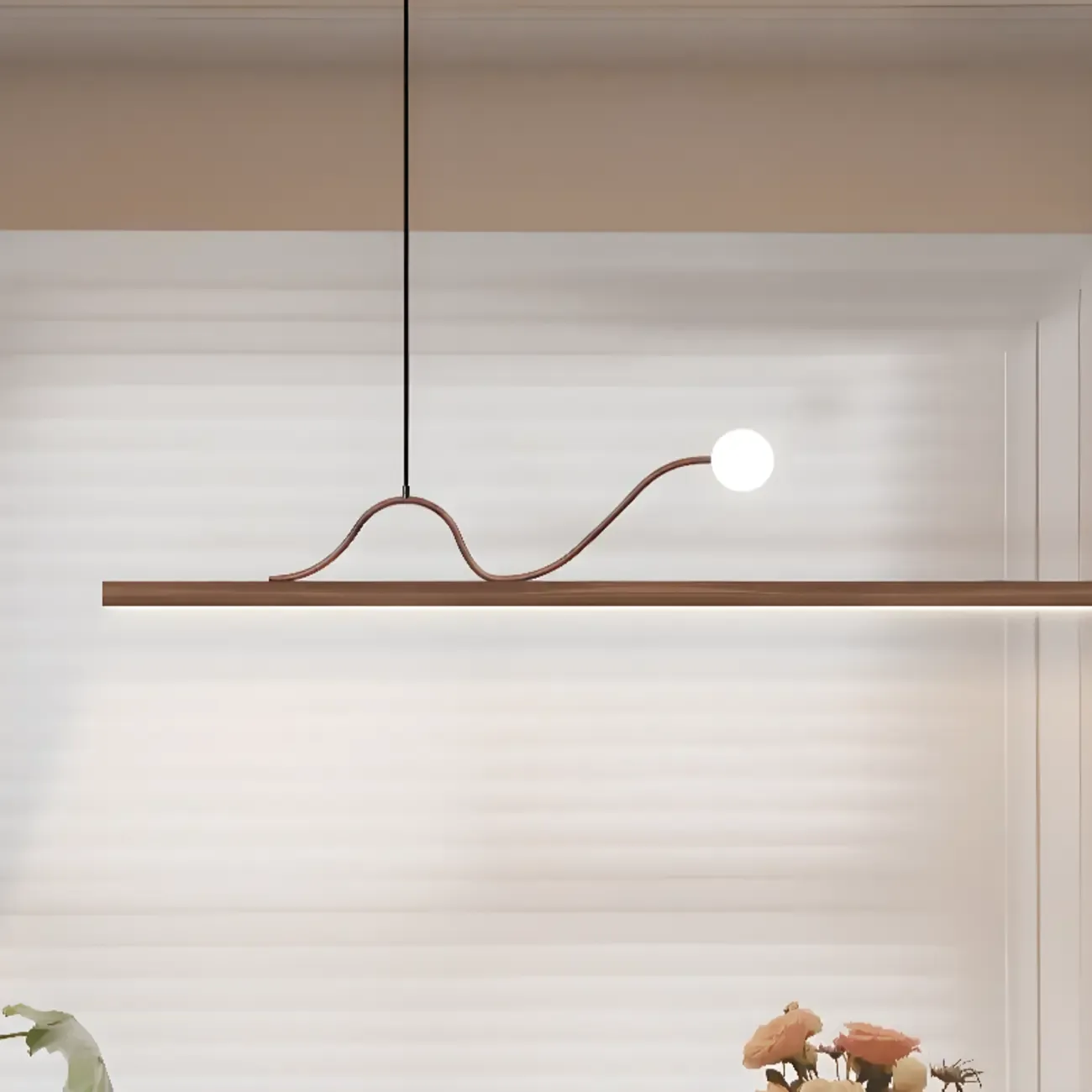 2-Light Rectangle Slim Linear Walnut Island Pendant Lights