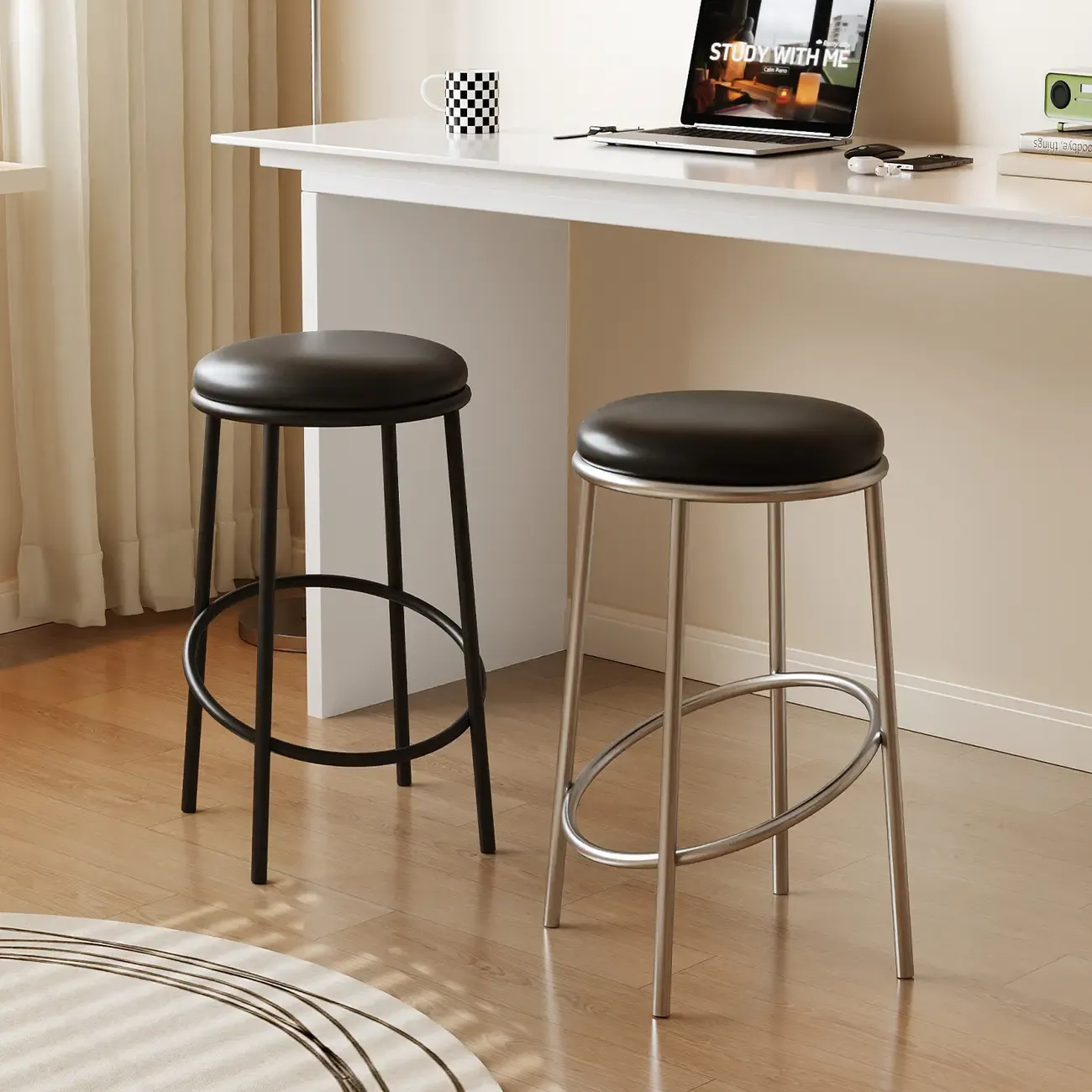 Counter Height Modern Leather Stackable Backless Bar Stools