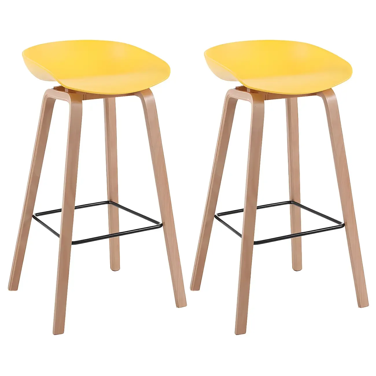 Mid-Century Modern Plastic Bar Stool with Wood Legs