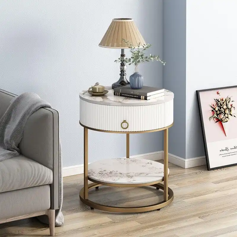 Round Side Table with Drawer - 19.69D x 19.69W x 21.85H