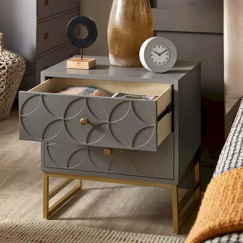 Arched Diamond 2- Drawer Gold Metal End Table