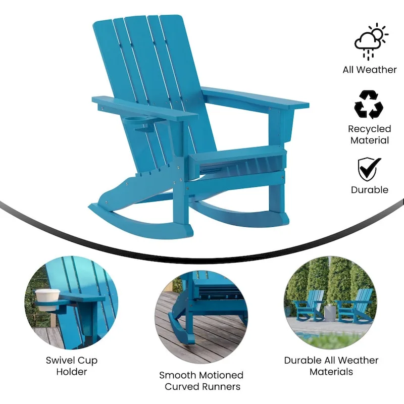 All-Weather Rocking Adirondack Chair with Swiveling Cupholder