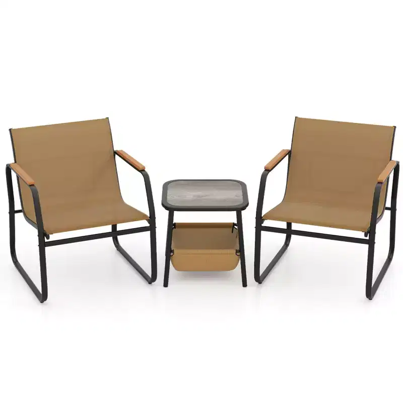 Costway 3 PCS Patio Furniture Set with Breathable Mesh Fabric and Metal Frame Garden