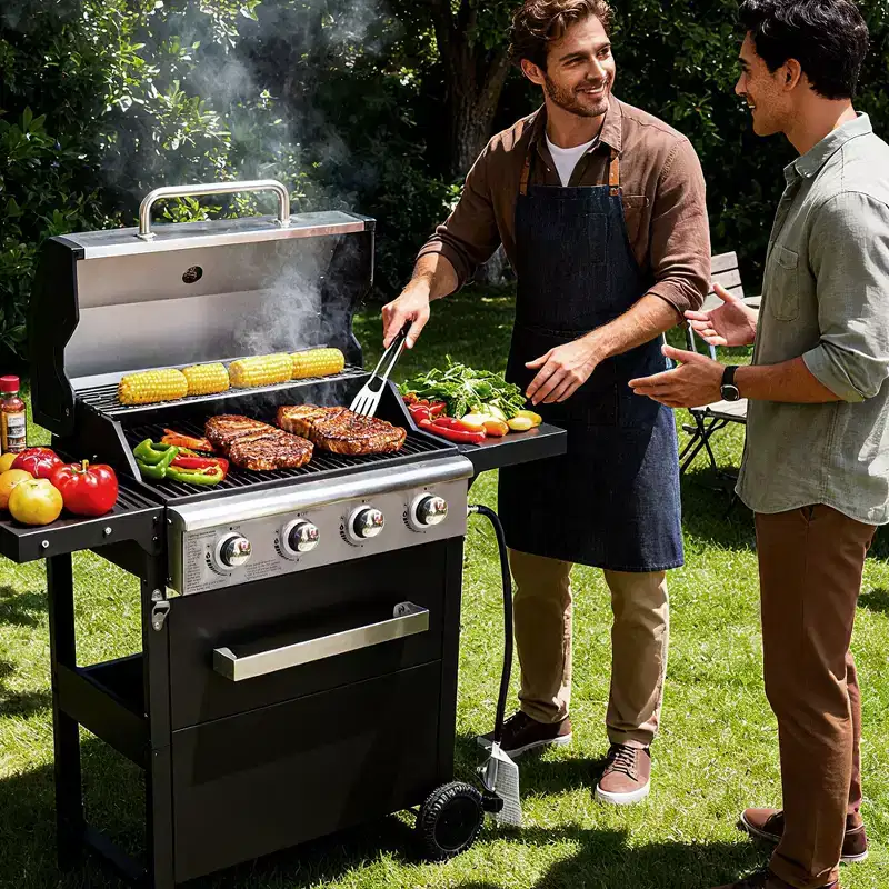 MASTGOAL 4-Burner 36,000 BTU Propane Gas Grill, Large Cooking Area, Side Shelves & Storage Cabinet, Portable Outdoor BBQ Grill for Patio