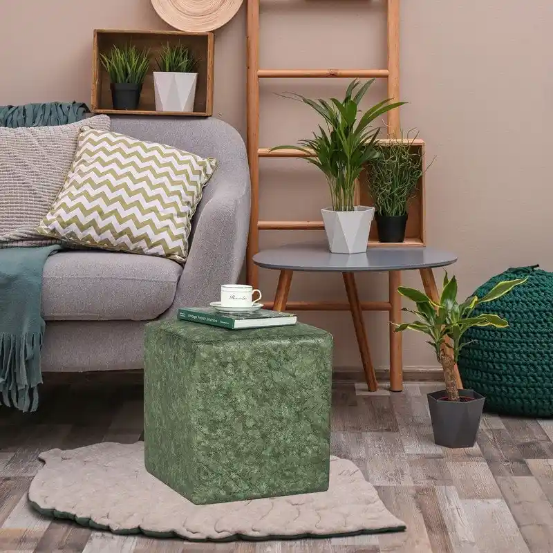 Adeco Square Ottoman Vanity Stool Fabric Upholstered Footrest Footstool