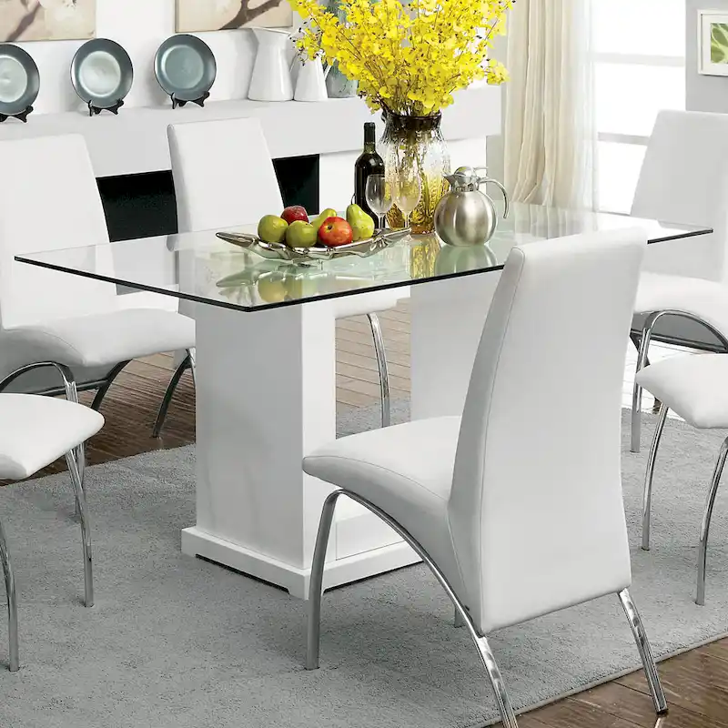 Benton Contemporary White Glass Top Dining Table with 6 Chairs