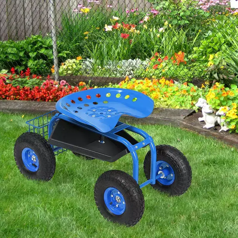 Costway Rolling Tray Gardening Planting with Work Seat Garden Cart Red/Green/Blue