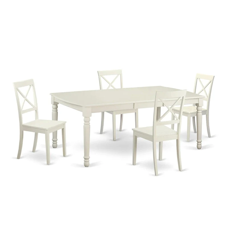 5 Piece Dining Table Set- a Rectangle Kitchen Table and 4 Kitchen Dining Chairs, Linen White