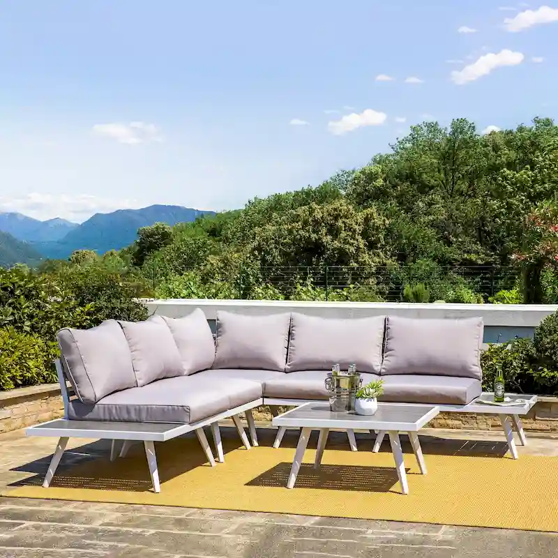 Glitzhome Outdoor Modern Patio Aluminum Sectional Seater Sofa or Coffee Side Table